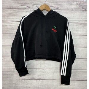 Adidas Her Studio London Women's Cherry Girl Hoodie Sz S Black Cropped Oversized